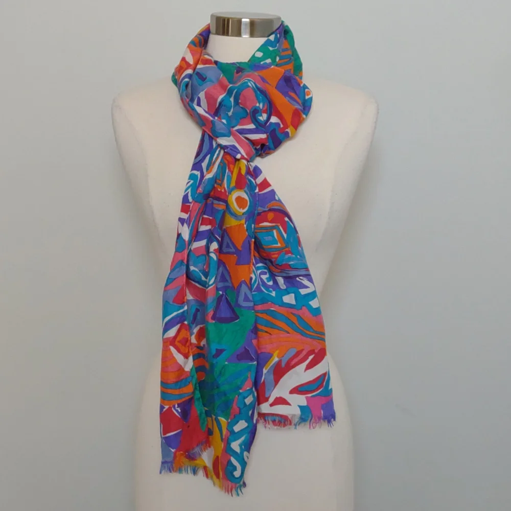 Silk Scarf Abstract Multicolor Long Express Colorful